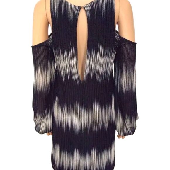 CITY CHICβ Black & Silver Ombre Mesh Knit Long Sleeve Cold Shoulder Shift Dress - Picture 12 of 15